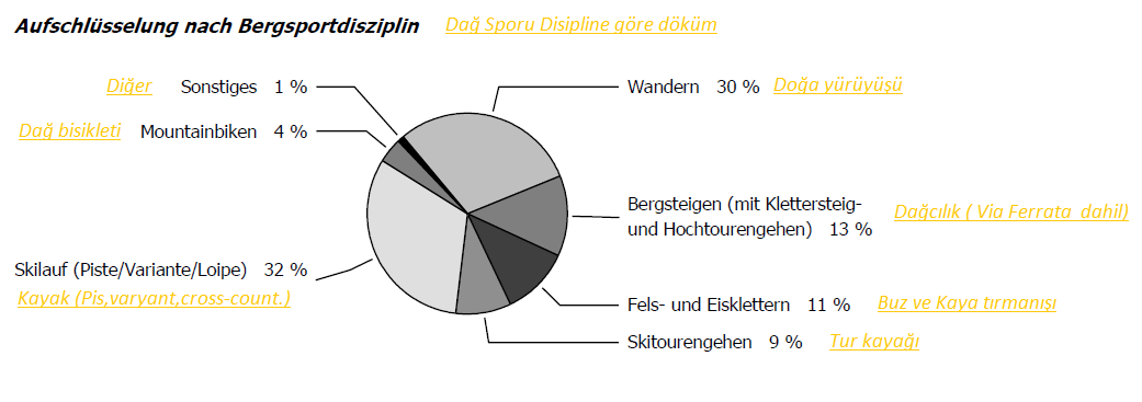 Diagram B:  1 Kasım 2015 – 31 Ekim 2017 Tarihleri Arasında Yaşanan Kazaların Dağ Sporu Disiplinlerine Göre Dağılımı