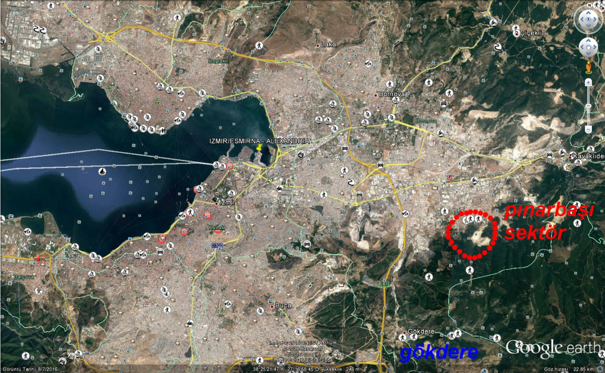 İzmir merkeze göre bölgenin konumu.